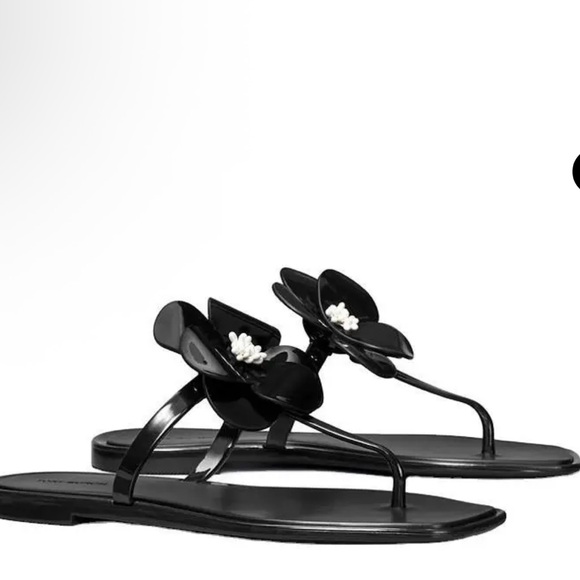 ***New****Tory Burch Perfect Black Flower Jelly Sandals - Picture 13 of 15